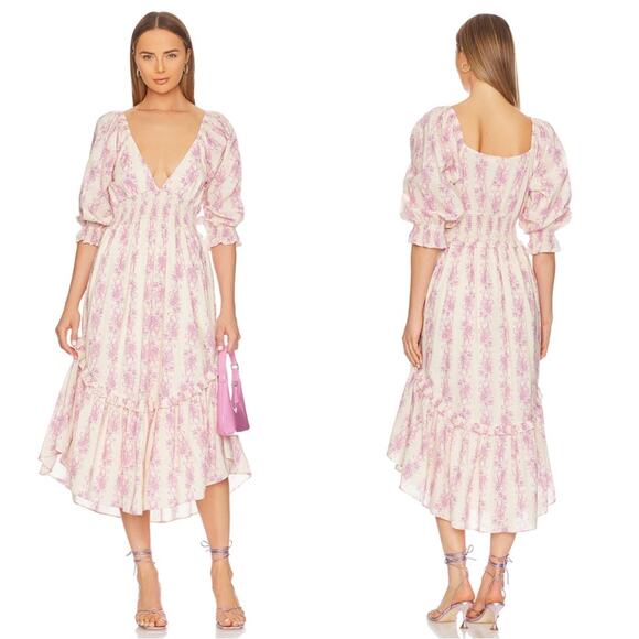 LoveShackFancy Firefly Floral Puff Sleeve French Lilac Midi Dress Size Small - Picture 1 of 11